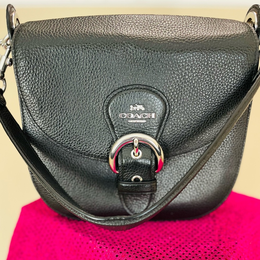 Coach Black Crossbody Saddle Bag with Metal Buckle